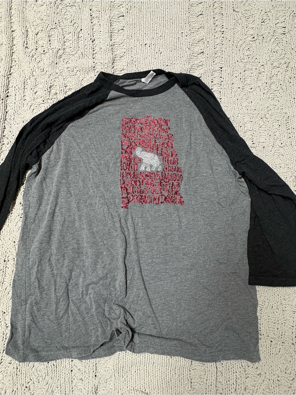 Women’s Grey & Black Raglan Shirt with Graphic Bear